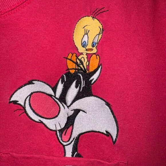 Vintage 1991 Looney Tunes Acme Tweety Sylvester Embroidered Pocket T-Shirt Med - Picture 6 of 6